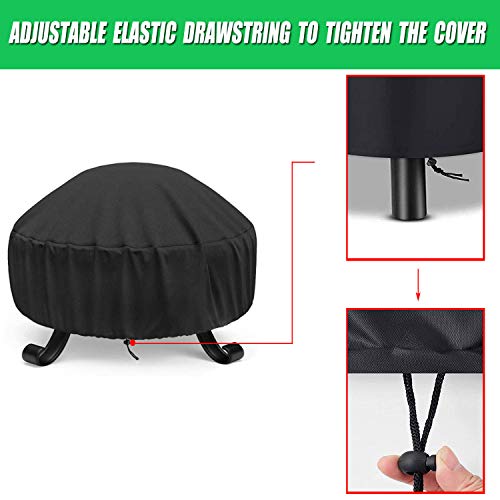 Kiseer Fire Pit Cover Heavy Duty Waterproof Round Fire Pit Bowl Cover With Thick Pvc Coating Drawstring, 38 Inch, Black #TOP3