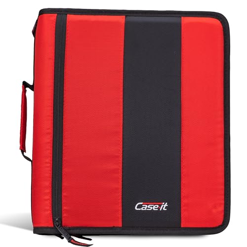Case-it Classic Zipper Binder | 2-Inch O-Rings, 350 Sheet Capacity, Multiple Storage Pockets & Shoulder Strap | School & Office Organizer | D-251 Fire Engine Red
