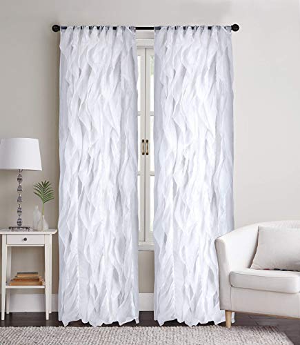Sapphire Home Cascade Curtains - Ruffled Bedroom Curtains, Sheer Voile