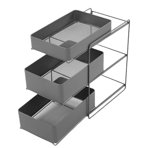 Sonew organizador de baño de acero de 3 niveles, para almacenamiento y organización bajo el fregadero, con estantes deslizantes, ajustable para gabinetes de 34.3 a 39.4 cm de ancho miniatura 2