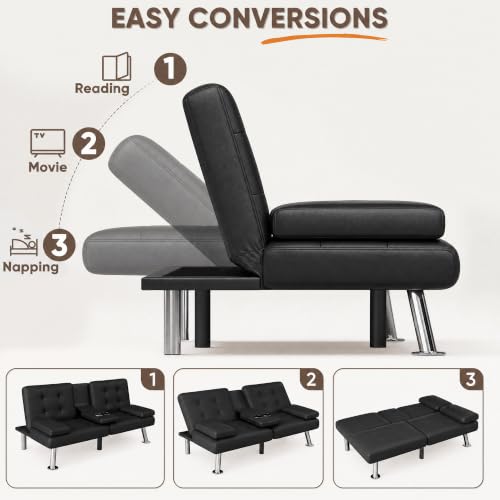Flamaker Faux Leather Futon Sofa