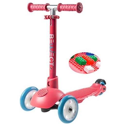 BEWEGT För lek, 3-hjuls sparkcykel småbarn trehjuling barn sparkcykel scooter med 50 klämstenar vikbart styre höjdjusterbara lysande hjul från 2 år
