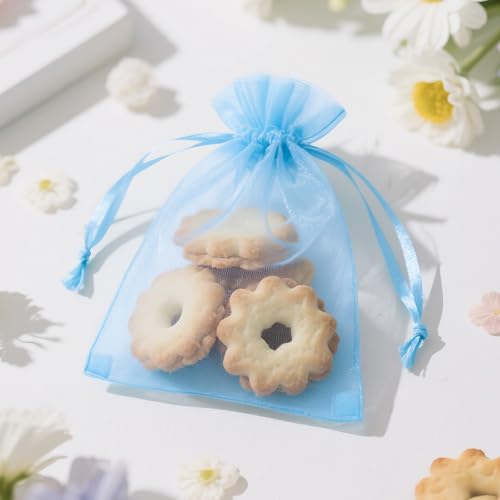 Image of joycraft 50Pcs Sheer Organza Bags with Drawstring, 2.7x3.5 In Blue Small Mesh Gift Wrapping Bags, Jewelry Organza Pouch, Sheer Party Favor Bag for Wedding, Bridal Shower, Birthday, Baby Shower
