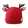 Piewag Baby Beanie Toddler Winter Hat Toque Cute Antlers Reindeer Crochet Knitted Hat Christmas Hat Warm Cap for Toddler Boys Girls Red