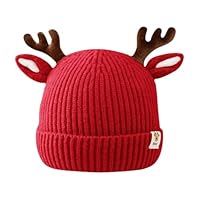 Piewag Baby Beanie Toddler Winter Hat Toque Cute Antlers Reindeer Crochet Knitted Hat Christmas Hat Warm Cap for Toddler Boys Girls Red