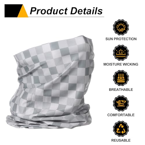 HARFINGTON Summer Cooling Neck Gaiter Sun Protection Face Mask Fishing Neck Gaiter Unisex Sunscreen Breathable Bandana for Fishing Outdoor Sports, Plaid Gray-White4