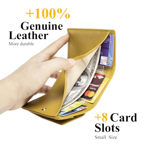 Image of Small Wallet Women Genuine Leather RFID Blocking Trifold Tiny Wallets with Snap Coin Pouch 7 Card Solts