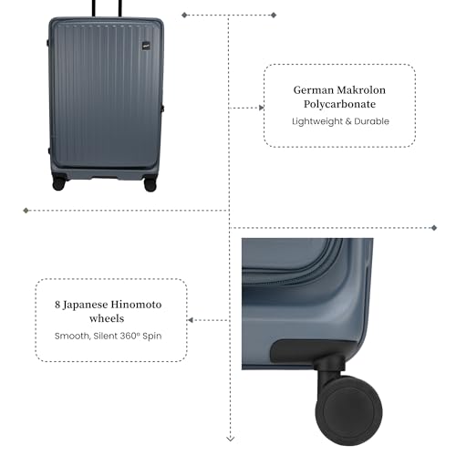 Image of F Gear Montreal Large 76cm German Polycarbonate Hard Luggage|8 Japanese Hinomoto Silent Wheels|Expandable Check-in Front Opening Suitcase for Travel| Anti-Theft Zipper, TSA 007 Lock (Stone Blue)
