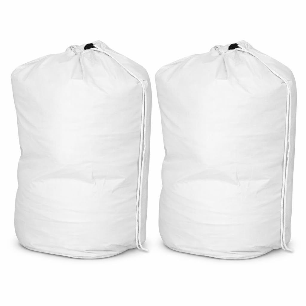 INCO-CARE Durable Laundry Bag with Drawstring and Carry Handle, Heavy Duty Reusable, Colour-Coded, Machine Washable 95°C. (Pack of 2, White)