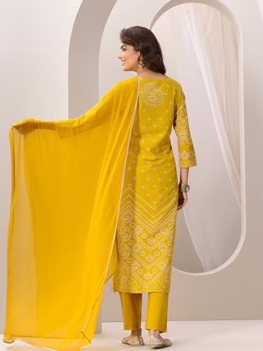 Image of Libas Printed Cotton Straight Kurta With Trouser and Dupatta