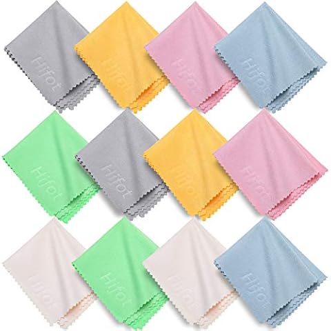 Hifot Microfiber Cleaning Cloth 12 Pack,Glasses Cleaning Cloth for Eyeglasses,Spectacles,Sunglasses, Camera Lenses, iPad,Tablets, Phones,LCD Screens and Delicate Surfaces-5.7"/14.5cm * 6.9"/17.5cm Cover