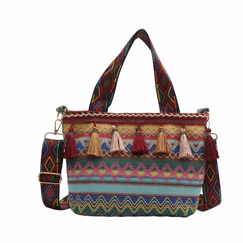 Bolsa tiracolo boho western para mulheres, bolsa de mão boho hippie, bolsa de lona multicolorida com franjas