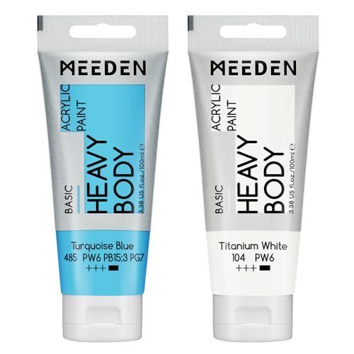 MEEDEN Peinture Acrylique Bleu Turquoise: 100 ml Tube Peinture Acrylique Epaisse avec Couleur Blanche Titane Supplémentaire pour Débutant Adulte Artiste