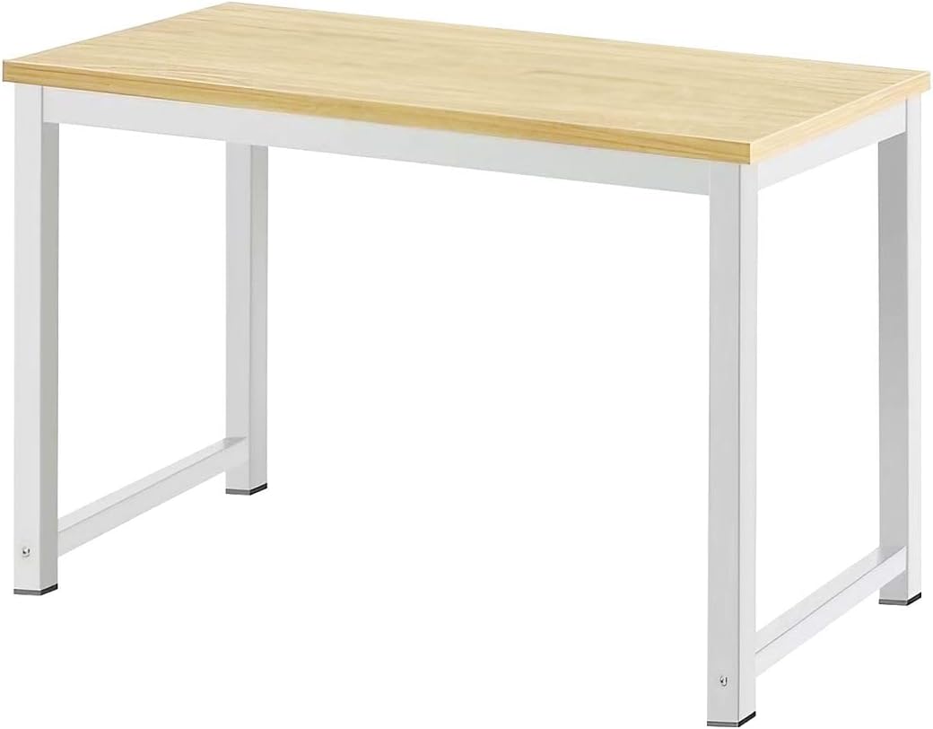 Halter Computer Desk for Home Office 47” Work Table Easy Assembly Walnut Desk White Frame