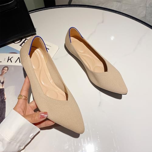 HIPPOSEUS Women's Knitted Ballet Flats Comfortable Casual Dressy Pointed Toe Walking Shoes2