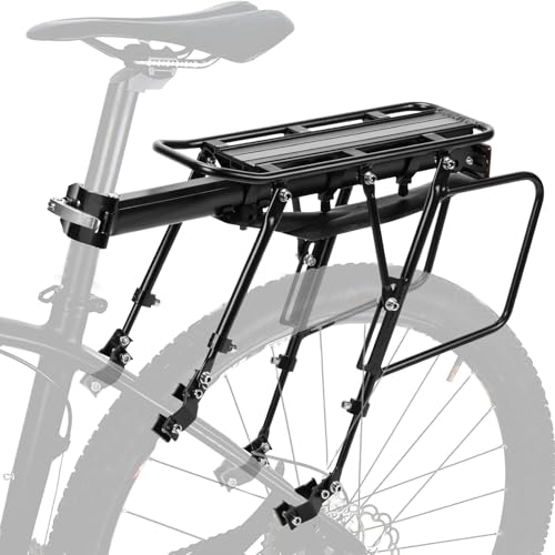 PIREKZUNT Rear Bike Rack, 300 LB Capacity Quick Release Bike Cargo Racks with Mudguard and Reflective, Adjustable Aluminum Alloy Bike Carrier Rack for 26