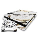 Head Case Designs White, Gold, and Black Marble Vinyl Sticker Gaming Skin Decal Cover Compatible With Sony PlayStation 4 PS4 Slim Console and DualShock 4 Controller