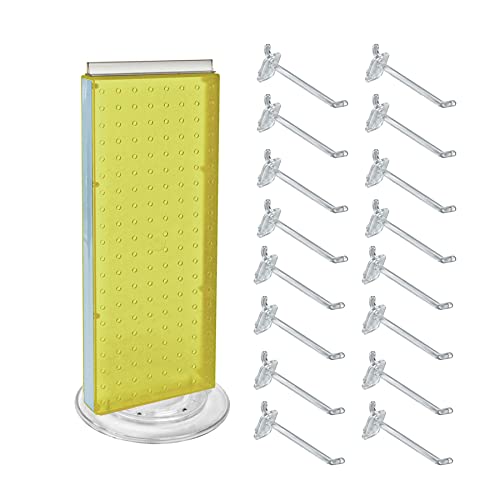 Azar Displays 700508-YEL-4C16 8-Inch W by 20-Inch H Revolving Black Pegboard Counter Display with 16-Pack of 4 inch Locking Hooks, Yellow