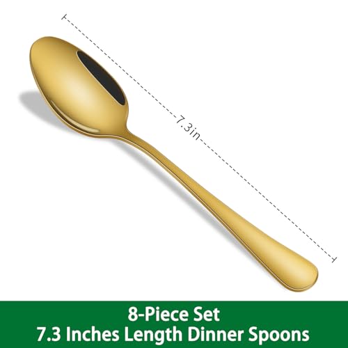 Gold Soup Spoons,8 PCs 7.3 Inch Dinner Spoons,Durable Mirror Polishing Stainless Steel Silveware Main Spoon,Dishwasher Safe Gold Table Spoon For Home Restaurant Hotel by Dehov - Image 2