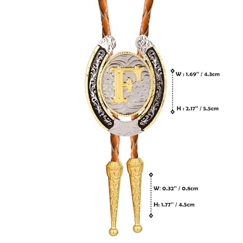 Image of Bolo tie for Men Western Cowboy Brown Leather Necktie Gold Initial Letter ABCDJMR to Z Bolo ties for Women