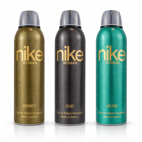 Image of Nike Woman Deodorant Spray Pack of 3 - Honey, Oud & Musk Long Lasting Fragrance Body Spray for Women | 24H Freshness | 200ml Each