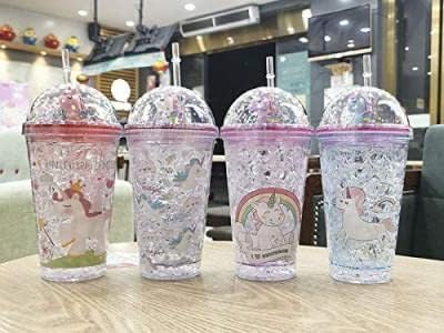 Kavya fashion Unicorn Acrylic Sipper Tumbler with Straw 600ml Unicorn Design Bottle with Sparkle and Glitter Fancy Sipper for Girls Best Gift Multicolor Random Collection (XY 2106)