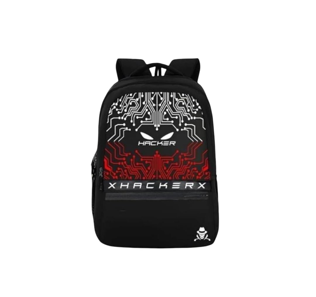 Hacker Black Laptop Backpack with Red & White Circuit Design | Stylish, Lightweight & Durable School, College & Travel Bag, Spacious Storage for Men & Women-image-45