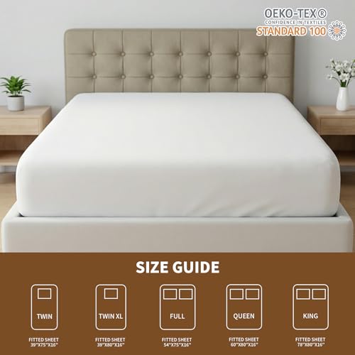 Image of HBHLFZ Queen Fitted Sheet Only, Soft Breathable Bottom Sheet - 60 inchx80 inch Deep Pockets Queen Size Fitted Sheet - All Around Stretch Fit, Wrinkle Resistant, Colorfast - Easy Care, White