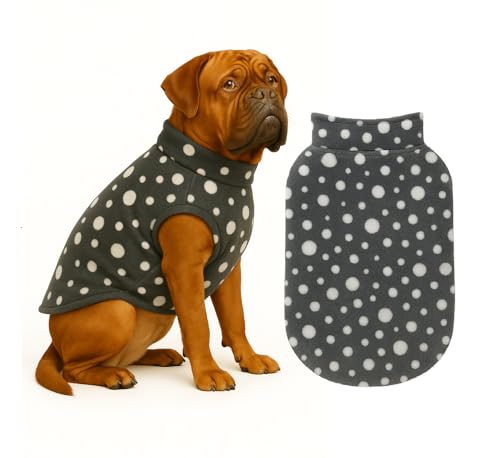 Image of The Pets Company Dog Winter Coat Jacket, Clothes, Windproof, Light Weight, Washable, Ultra Warm Thick Fleece Lined Dog Vest for Cold Weather Protection, (Polka Grey Cherry, XX-Large - 30 Inch)