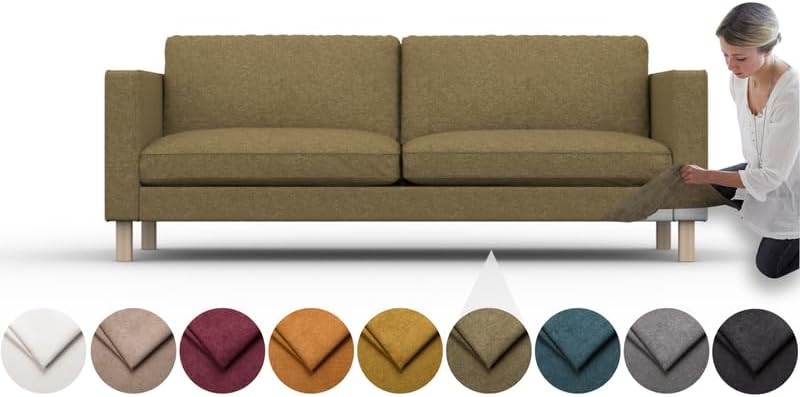 comfortly Cover for Karlstad 3 Seat Sofa, Replacement Slipcover, Heavy Duty 7 pcs Cover, Soft Durable Washable Fabric, Easy to Clean & Replace (Crown - Olive)