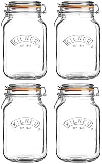 Kilner Clip Top Square Jar Ideal for Preserving Fruit/Vegetables 2 Litre Clear (Pack of 4)