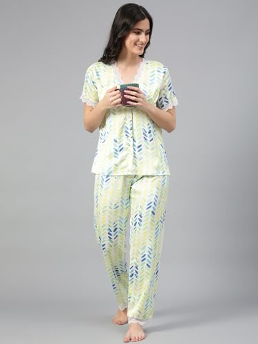 Image of KOTTY Women's Printed Satin Night Suit Shirt & Pyjama Set