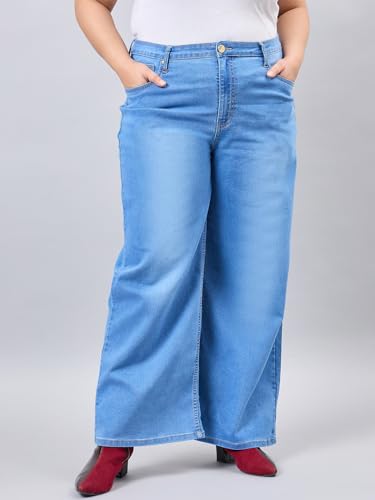 Image of Style Quotient Women Plus Size Black Wide Leg High Rise Stretchable Jeans