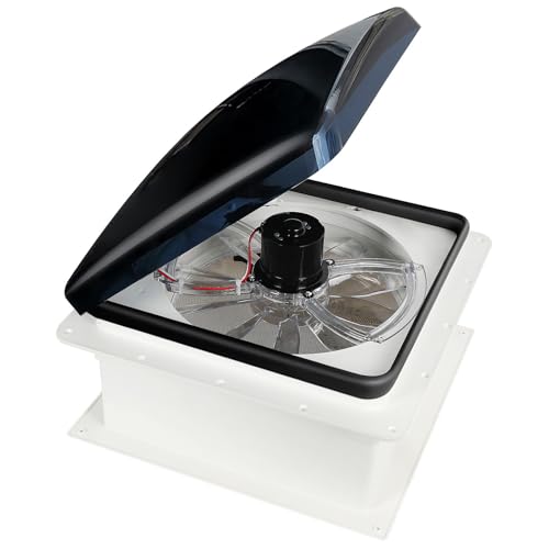 OUTPRIZE Manual RV Roof Vent Fan With S-MOK Al_arm and Ca-Bon Dete_ctor, 12V 14" Super Quiet RV Roof Fan, 3-Speed, Reversible