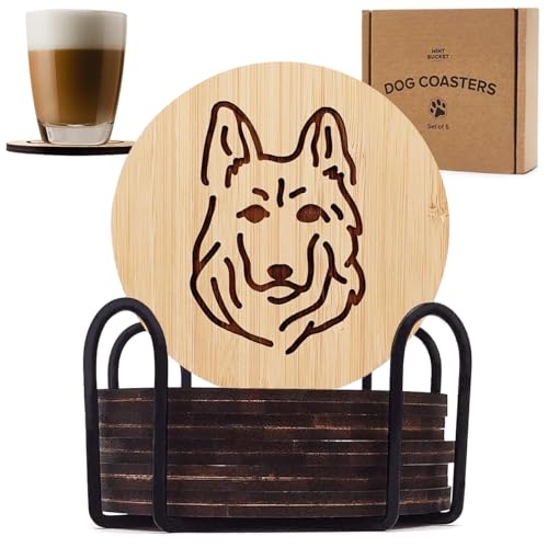Set of 6 Bamboo Coasters with Holder - 3.9 Inch
