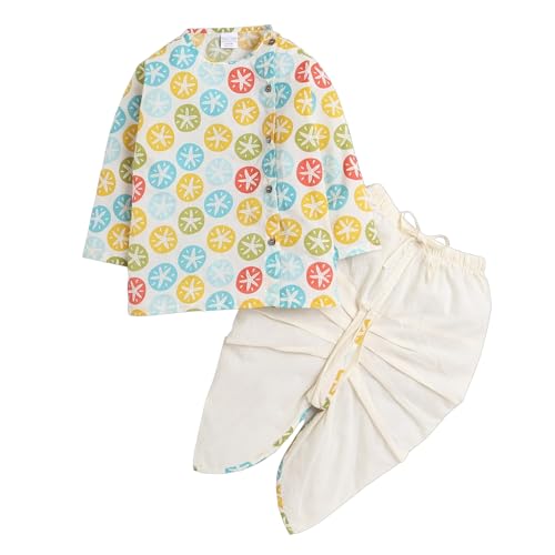 Image of POLKA TOTS 100% Cotton Elegant Traditional Dhoti Kurta Set for Baby Boys | Ultra-soft Cotton Ethnic Dress for Festivals and Weddings | Traditional Angrakha Dress for Kids Boys
