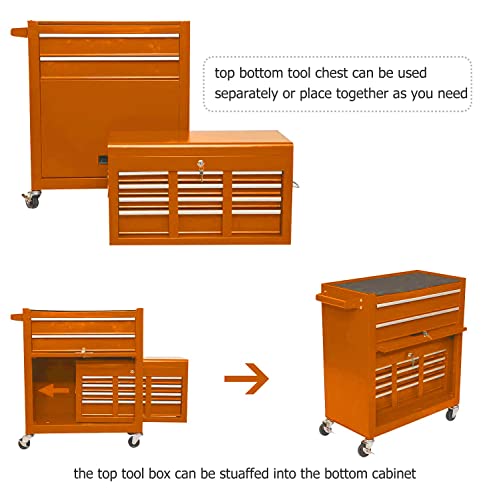 8-Drawer Rolling Tool Chest Cabinet, High Capacity Tool Box Storage Cabinet With Locking System, Detachable Organizer Tool Box Combo With Sliding Drawers For Workshop Mechanics Garage (Orange) #TOP2
