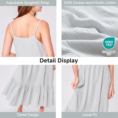 Image of Simple&Opulence Women Summer Casual Cotton Maxi Dress, Loose Sleeveless Spaghetti Strap Tiered Boho Flowy Sundress for Beach