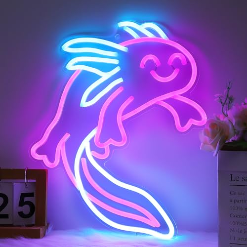 Axolotl Gift, Ammonite Axolotl Neon Sign, LED Neon Lights for Room Wall Decor Art for Kids Birthday Gifts, Axolotl Gift for Anniversary and Boyfriend Birthday