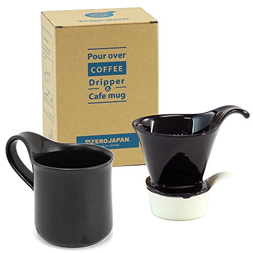 ZEROJAPAN DMZ-16 BK/BK Coffee Dripper L & Cafe Mug (with Tray) Black