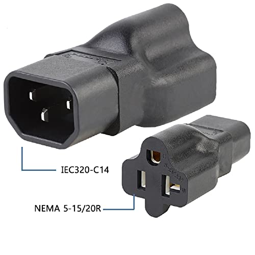Image of Toptekits C14 to 5-15R /5-20R Comb AC Power Adapter,2-in-1 IEC C14 15Amp to T Blade 20Amp AC Power Converter (C14 to 5-15R /5-20R)