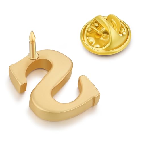 Image of HONEY BEAR Mens Womens Initial Alphabet Letter Lapel Pins Collar Badge Brooches for Business Wedding Graduation Gift Matte Gold 0.59 inches