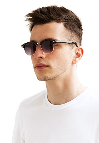 Sunglasses in Black - Half Frame With Metal Details - Retro Classic Men's Women's