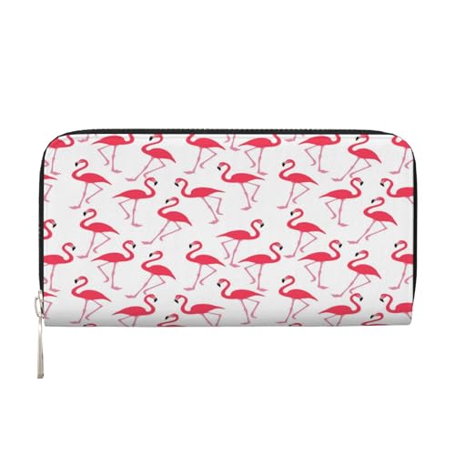 Leather Wallet for Men Women Pink flamingo pattern Print Credit Card Holder with Money Clip, PU Leather Zipper Coin Purse Organizer