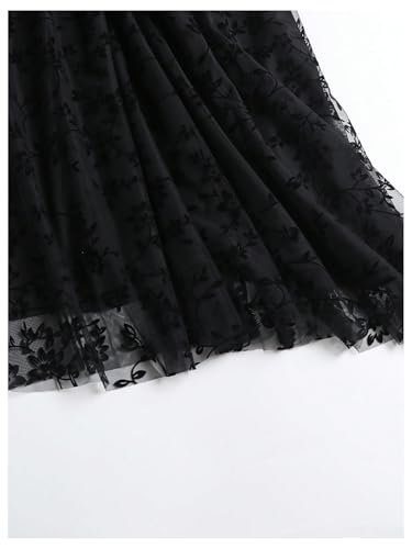 GORGLITTER Women's Plus Size Floral Tulle Skirt Mesh High Waisted A Line Maxi Long Skirts4