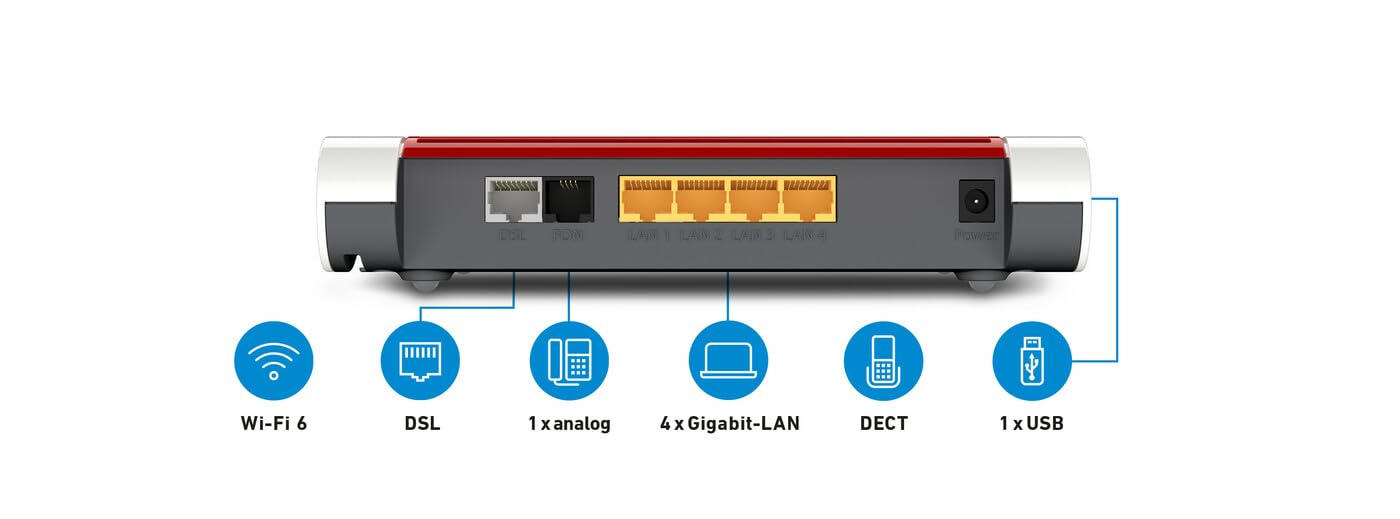 AVM FRITZ!Box 7530 AX WI-FI 6 Router (DSL/VDSL,1.800 MBit/s (5 GHz) e 600 MBit/s (2,4 GHz), fino a 300 MBit/s con Supervectoring VDSL 35b,WLAN Mesh, Base DECT, Media Server, adatto per Germania