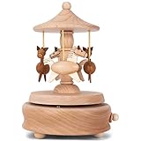 Cottage Garden Carousel Horses Woodgrain 6 inch Beech Wind-Up Musical Figurine