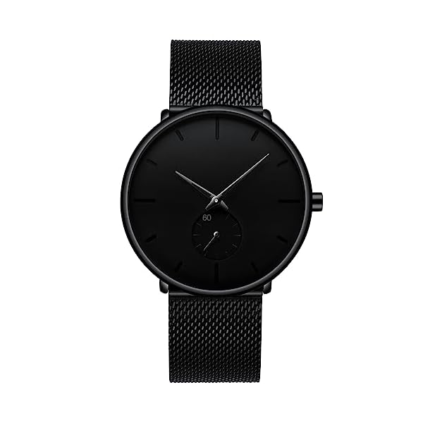 Mens Watches Ultra-Thin Minimalist Waterproof - Fashion Wrist Watch for Men Unisex Dress with Stainless Steel Mesh Band