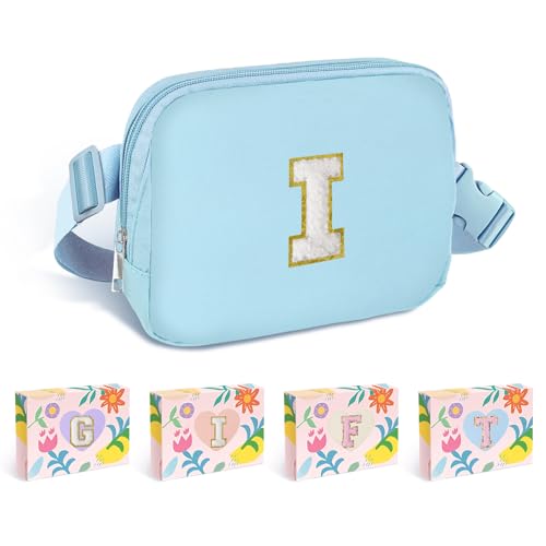 Image of COSHAYSOO Blue Fanny Pack for Girls Purse Crossbody Belt Bag with Initials, Personalized 6 7 8 9 10 11 12 Year Old Teen Girl Birthday Gift Ideas Preteen Tween Stuff Letter I