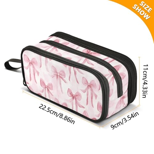 Image of ALAZA Watercolor Pink Bow Pattern Large Pencil Case, Pen Pouch Pencil Bag with 3 Compartments Pen Holder Organizer Stationery Bag